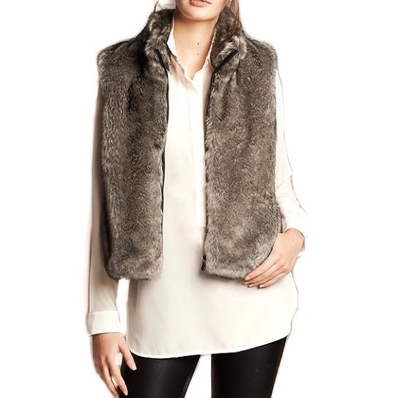 Banana Republic Brown Faux Fur Satin Lined Vest - Picture 6 of 16